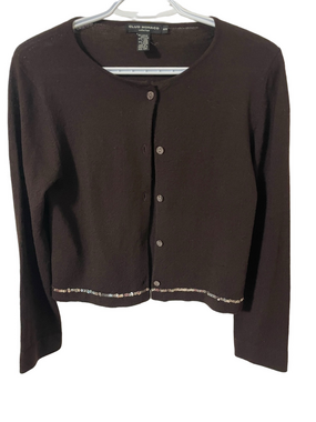 Vintage Club Monaco Brown Wool Blend Cardigan with Sequin Hem Size Medium